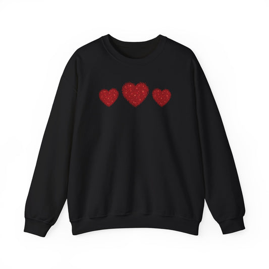 Womens Valentines Day Sweatshirt, Three Red Hearts, Great gift for Wife, Daughter, Mom, Auntie, Grandma, Friend, Warm and Cozy