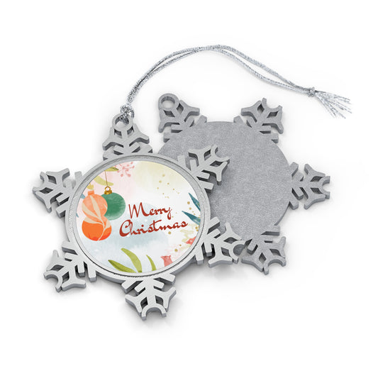 Pewter Snowflake Ornament with Cute Merry Christmas design, great gift for one and all!