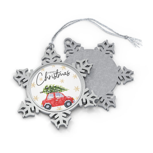 Pewter Snowflake Ornament with fun Christmas design, Great gift for one and all!