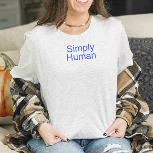 Cotton T-Shirts for Men and Women features a ”Simply Human" minimalist design.